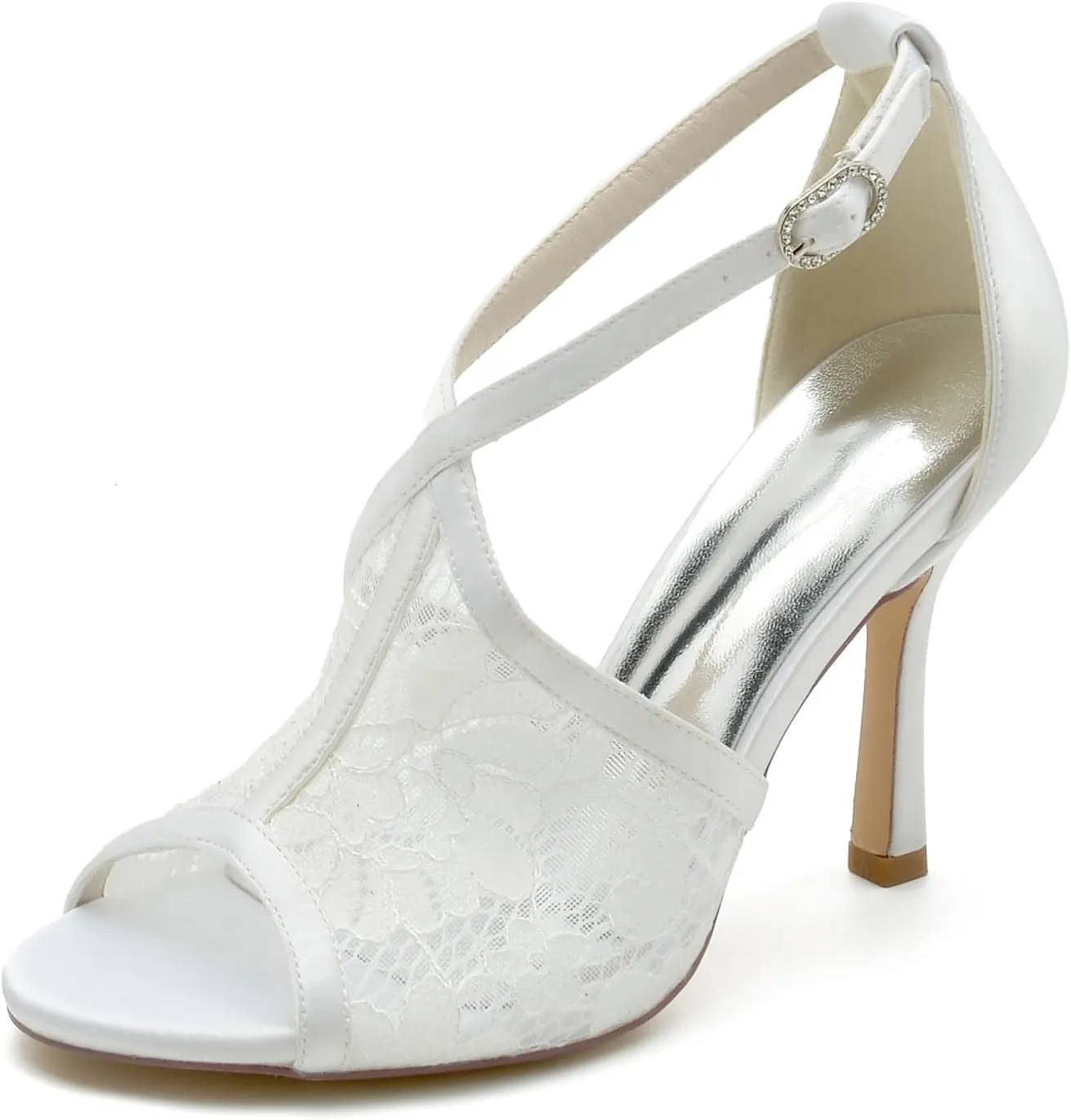 Wedding Shoes for Bride Sandals Heeled Stiletto High Heels with Lace Flower Peep Toe Bridal Shoes Wedding Dress Shoes for Women