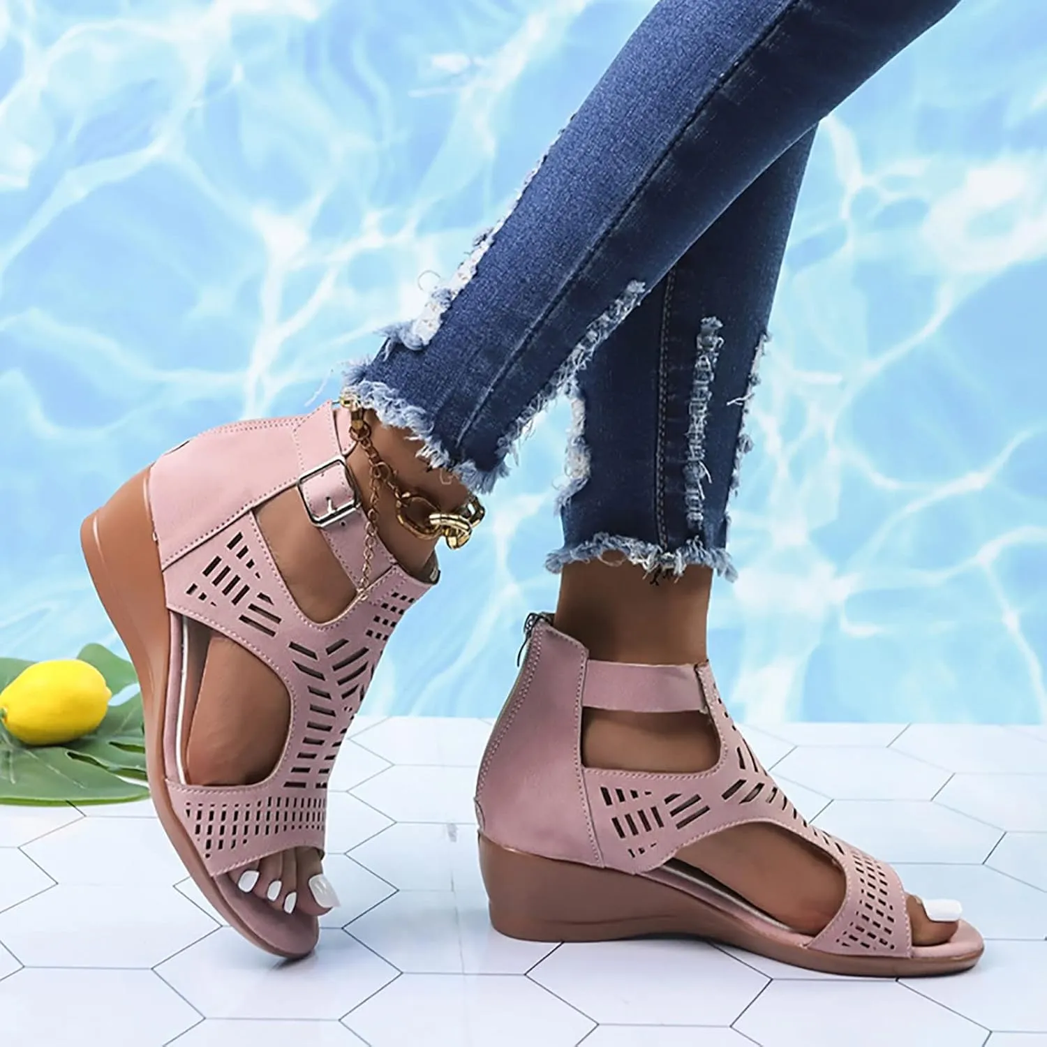 Wedge 2024 Heeled Sandals Cute Wedge Sandals Spring Open Toe Trendy Casual Comfort Summer Cover Heel Dressy Cutout