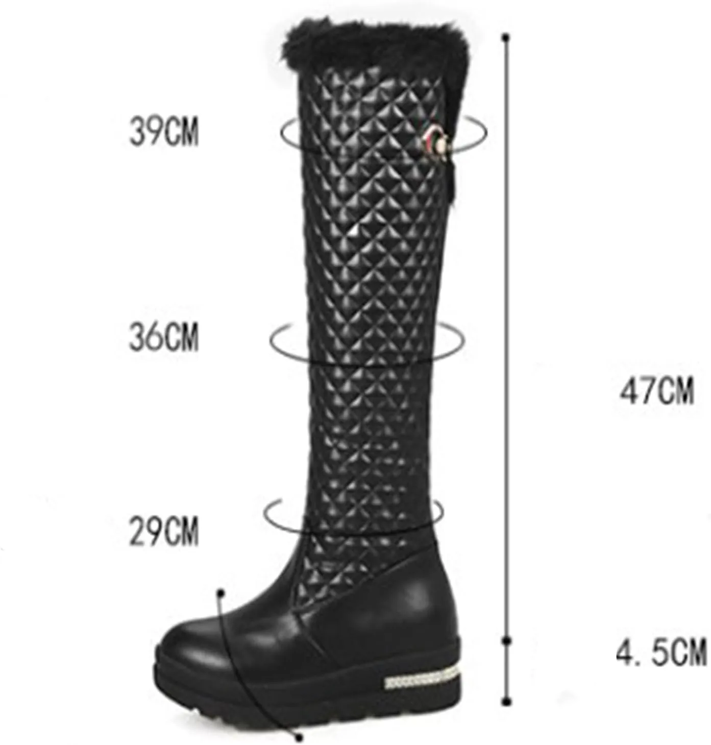 Wedge Heeled Platform Knee High Boots, Round Toe Slip On Mid Calf Boots Fleece Lining Raw Edge Straight Boots V Shaped Cuff Metal Decoration Women's Boots