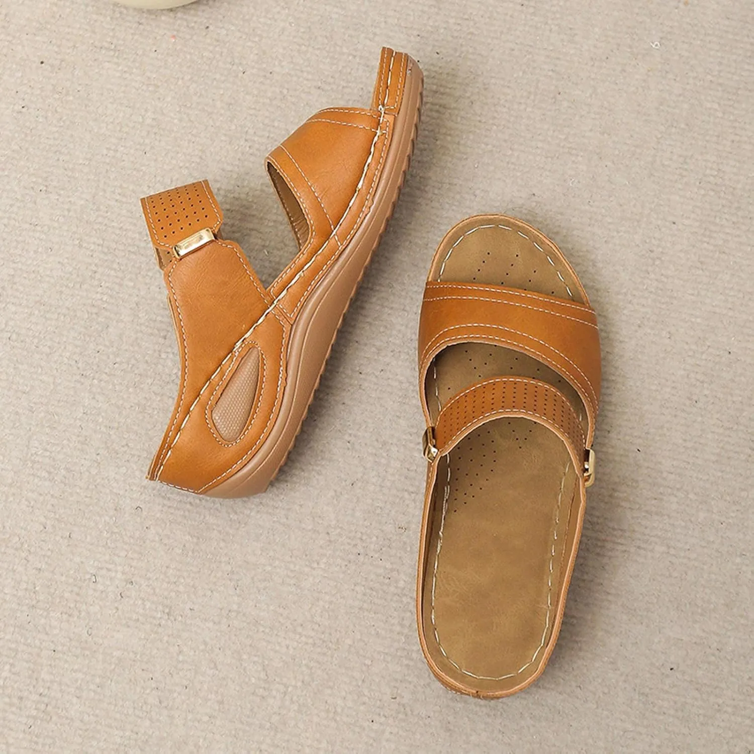 Wedge Sandals for Women Casual Summer Comfortable Fish Mouth Open Toe Double Straps Slip-on Slipper Novelty Trendy Stitched Outdoor Ladies Shoes