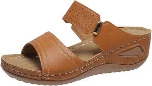 Wedge Sandals for Women Casual Summer Comfortable Fish Mouth Open Toe Double Straps Slip-on Slipper Novelty Trendy Stitched Outdoor Ladies Shoes