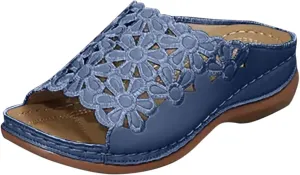 Wedge Sandals for Women Dressy Summer Slip On Open Toe Hollow Out Flowers Orthopedic Slippers Arch Support Orthotic Slides Comfortable Walking Platform Sandals Breathable Trendy Sandal