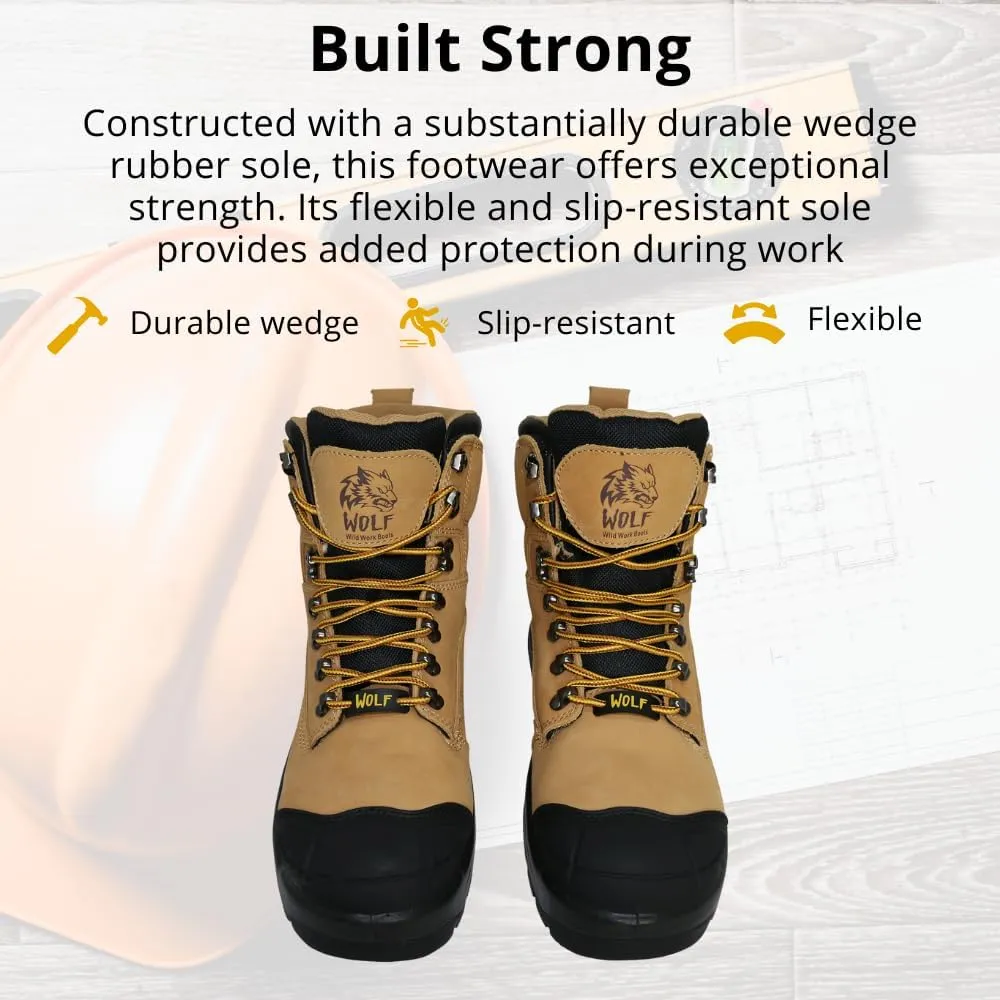 WOLF Work Boot | 100% Waterproof Genuine Leather | Oil, Heat, Chemical, Impact, Compression & Puncture Resistant | Electrical Hazards | Non-Slip Sole | Padded Collar | Construction | Industrial PPE