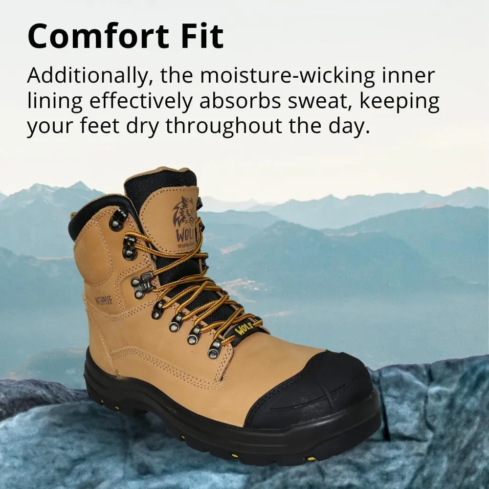 WOLF Work Boot | 100% Waterproof Genuine Leather | Oil, Heat, Chemical, Impact, Compression & Puncture Resistant | Electrical Hazards | Non-Slip Sole | Padded Collar | Construction | Industrial PPE