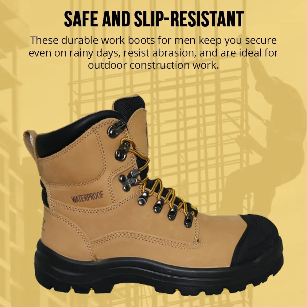 WOLF Work Boot | 100% Waterproof Genuine Leather | Oil, Heat, Chemical, Impact, Compression & Puncture Resistant | Electrical Hazards | Non-Slip Sole | Padded Collar | Construction | Industrial PPE