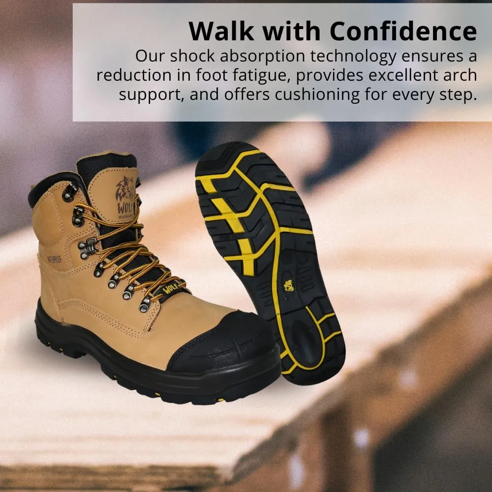 WOLF Work Boot | 100% Waterproof Genuine Leather | Oil, Heat, Chemical, Impact, Compression & Puncture Resistant | Electrical Hazards | Non-Slip Sole | Padded Collar | Construction | Industrial PPE