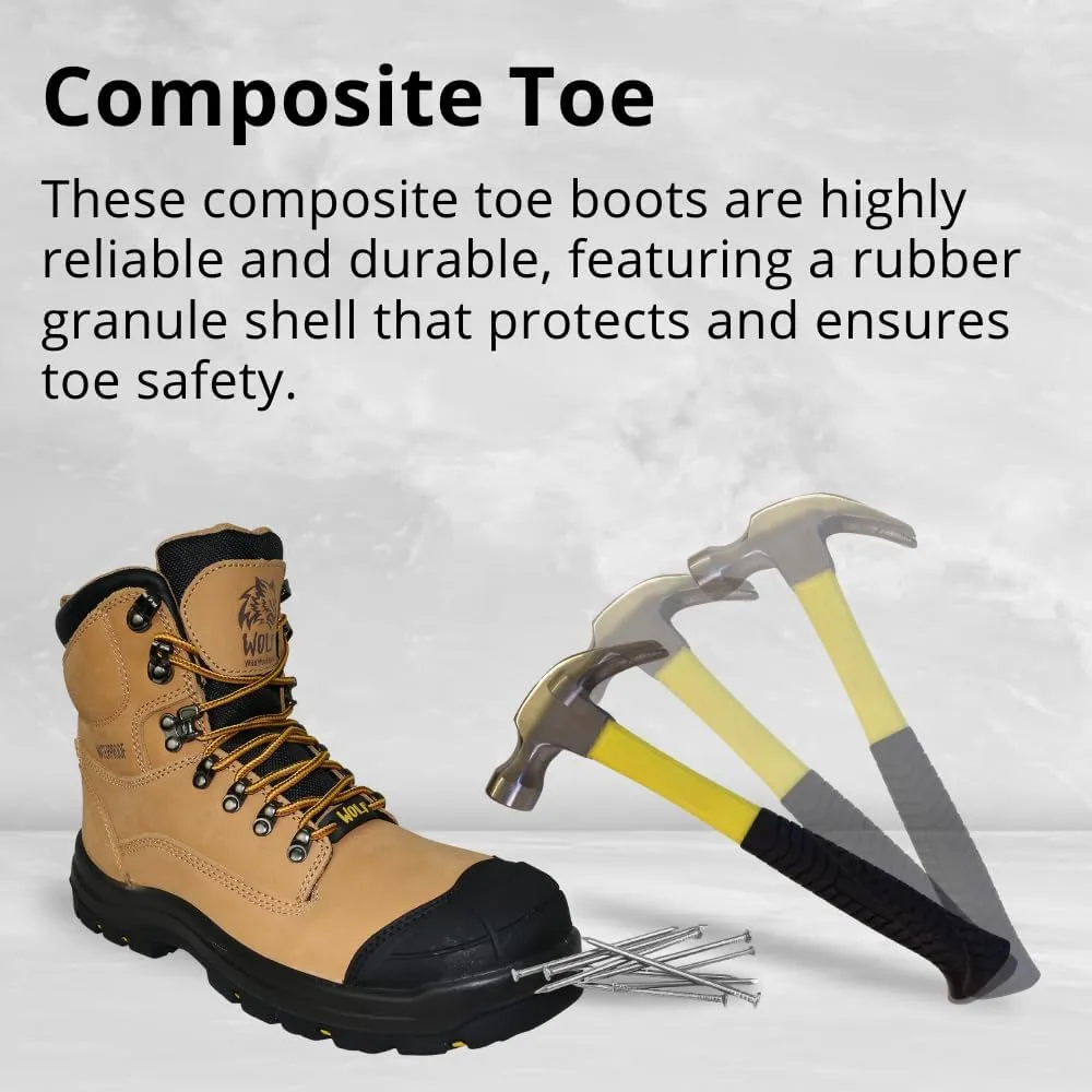 WOLF Work Boot | 100% Waterproof Genuine Leather | Oil, Heat, Chemical, Impact, Compression & Puncture Resistant | Electrical Hazards | Non-Slip Sole | Padded Collar | Construction | Industrial PPE