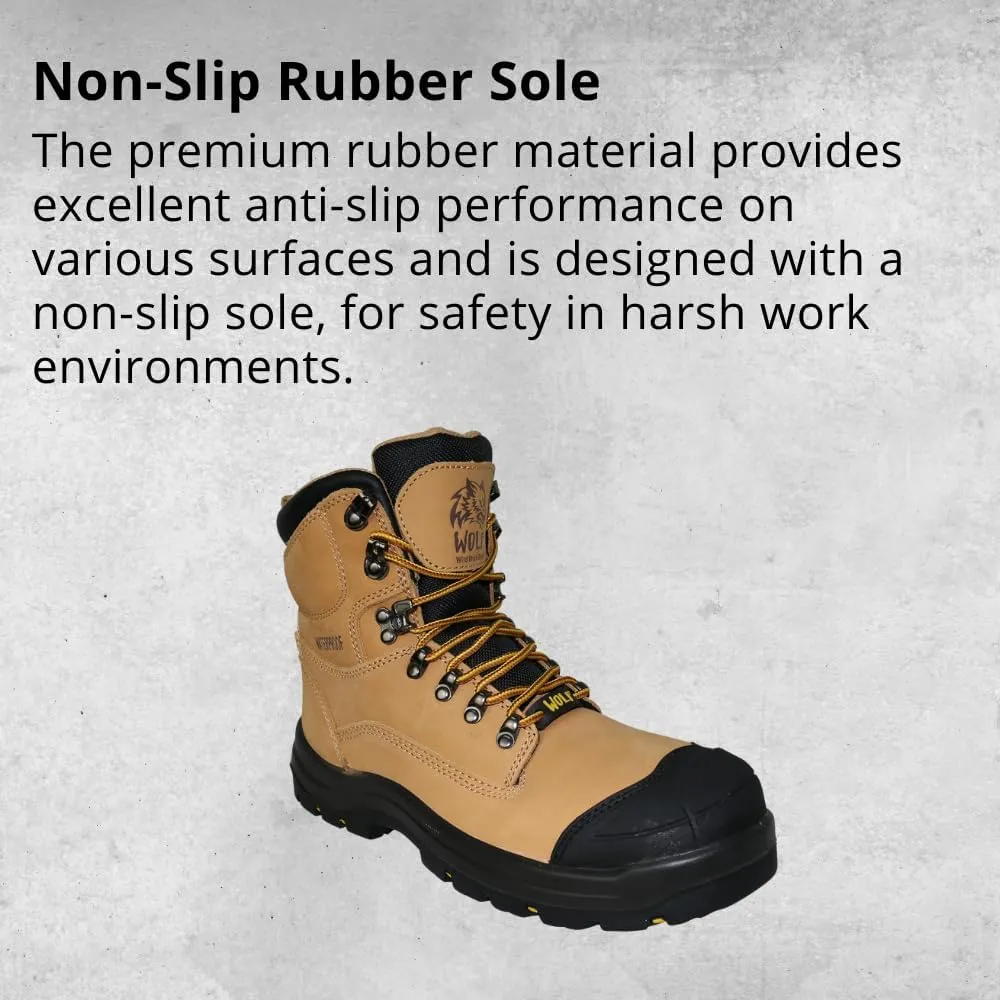WOLF Work Boot | 100% Waterproof Genuine Leather | Oil, Heat, Chemical, Impact, Compression & Puncture Resistant | Electrical Hazards | Non-Slip Sole | Padded Collar | Construction | Industrial PPE