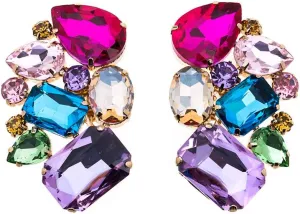 Women Girls Rhinestone Crystal Wedding Bridal Gold Tone Shoe Clips Pair (Colorful)