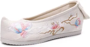 Women Jacquard Slip On Hanfu Flat Shoes Chinese Flower Embroidered Cotton Fabric Platform Flats