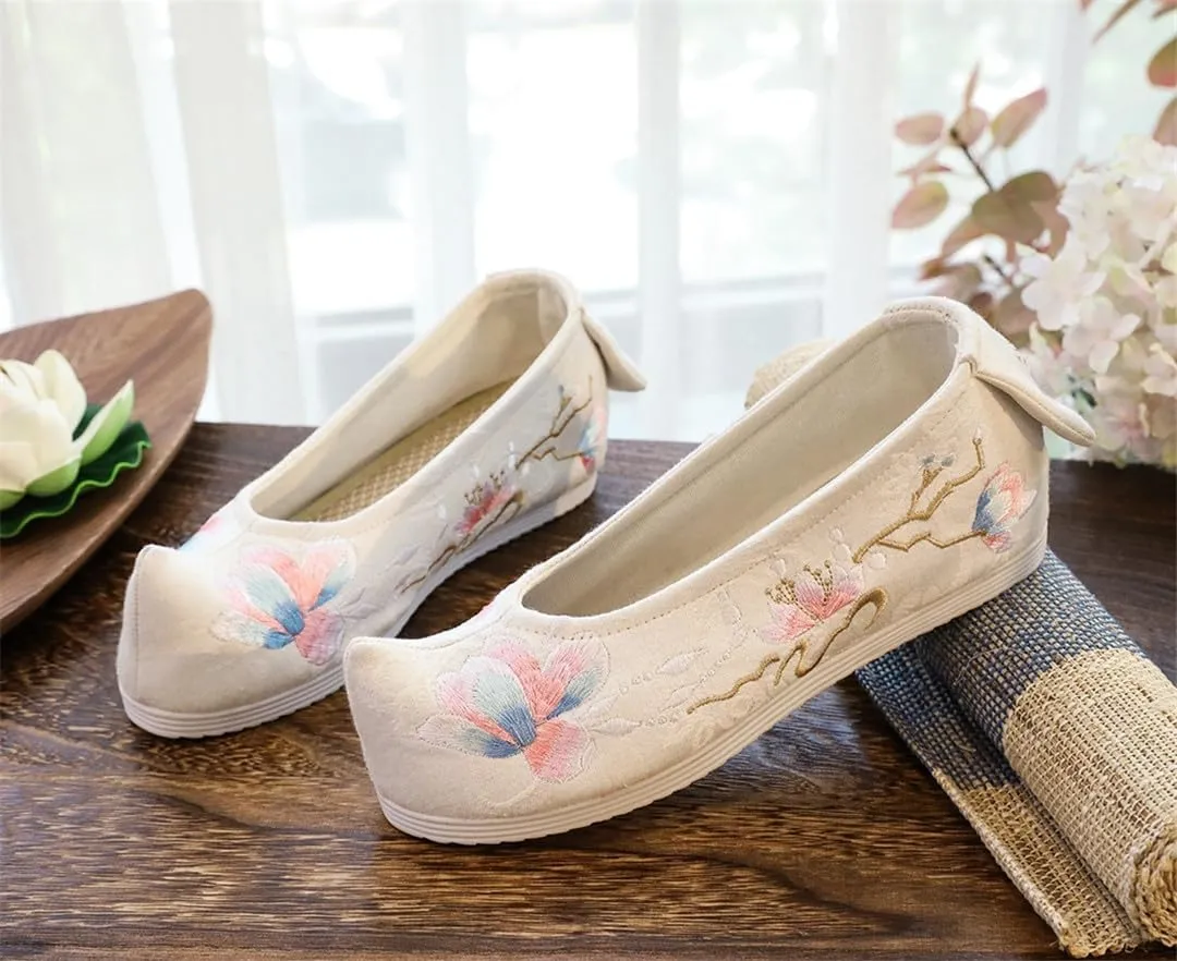Women Jacquard Slip On Hanfu Flat Shoes Chinese Flower Embroidered Cotton Fabric Platform Flats