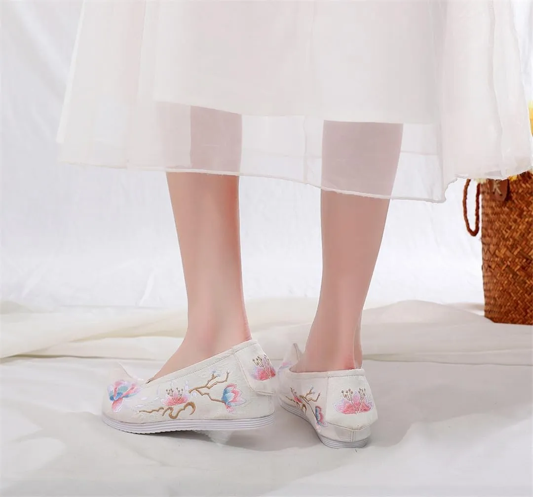Women Jacquard Slip On Hanfu Flat Shoes Chinese Flower Embroidered Cotton Fabric Platform Flats