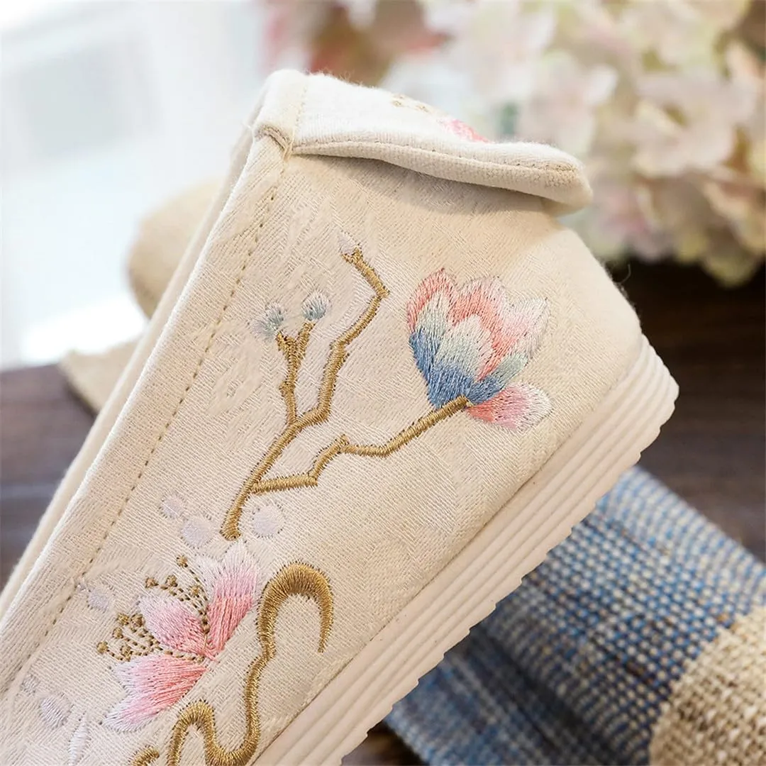 Women Jacquard Slip On Hanfu Flat Shoes Chinese Flower Embroidered Cotton Fabric Platform Flats