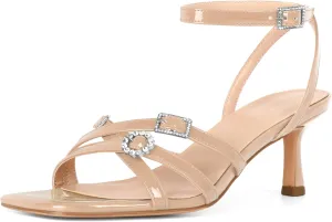 Women Low Heel Sandals Strappy Heel Sandals Kitten Heel Sandals Square Toe Sandals Slingback Heel Sandals Comfort Dressy for Evening Party 2.5 Inch