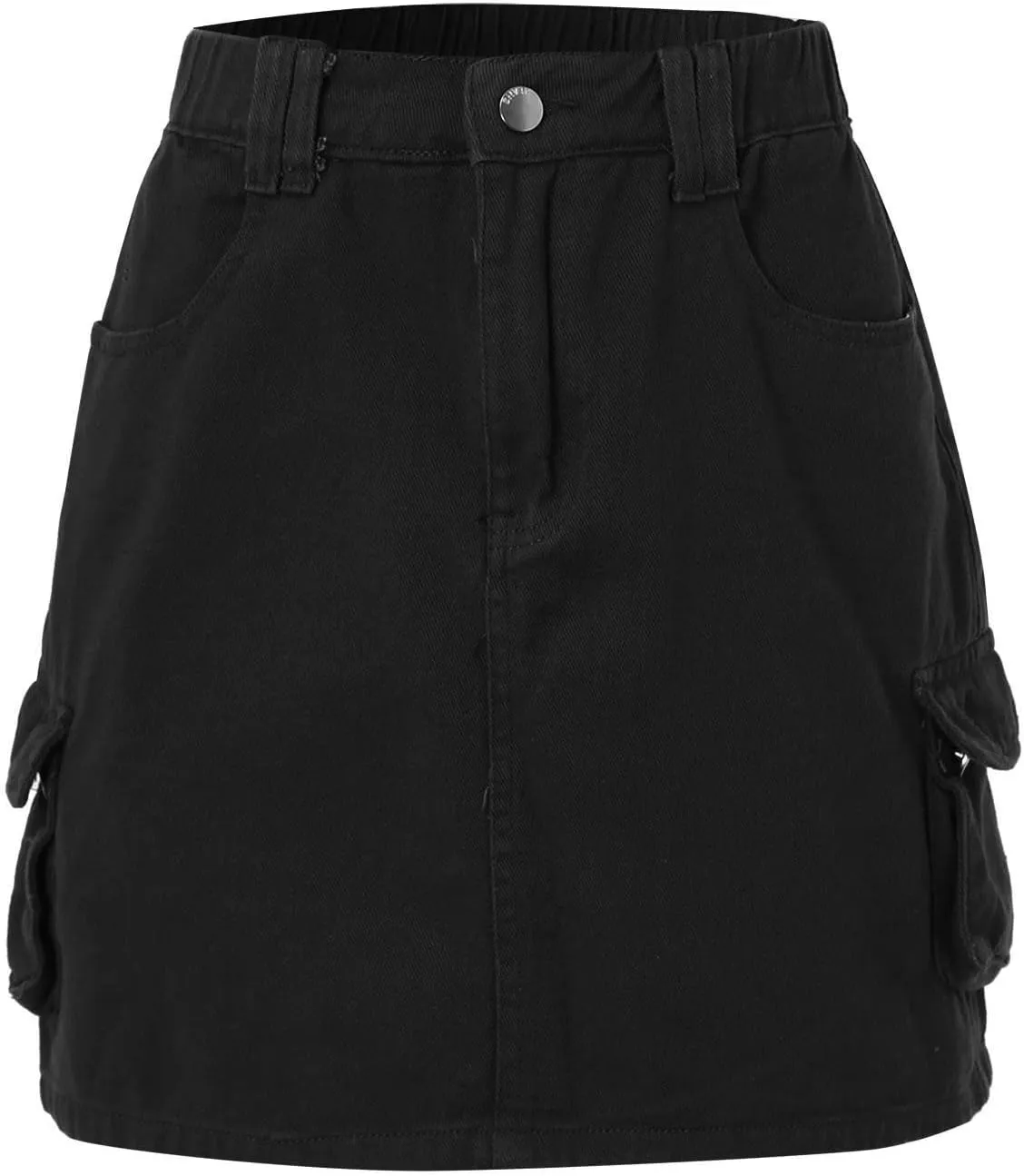 Women Mini Skirt Cargo Loose Solid Color Casual Low Waist Short Denim Jean Skirt with Pocket Women Denim Skirt