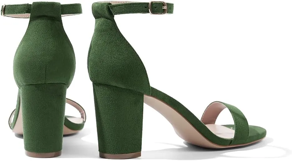 Women Open Toe Low Chunky Short Heels Ankle Strap Block Heel Sandals Party Dress Wedding Pump Shoes