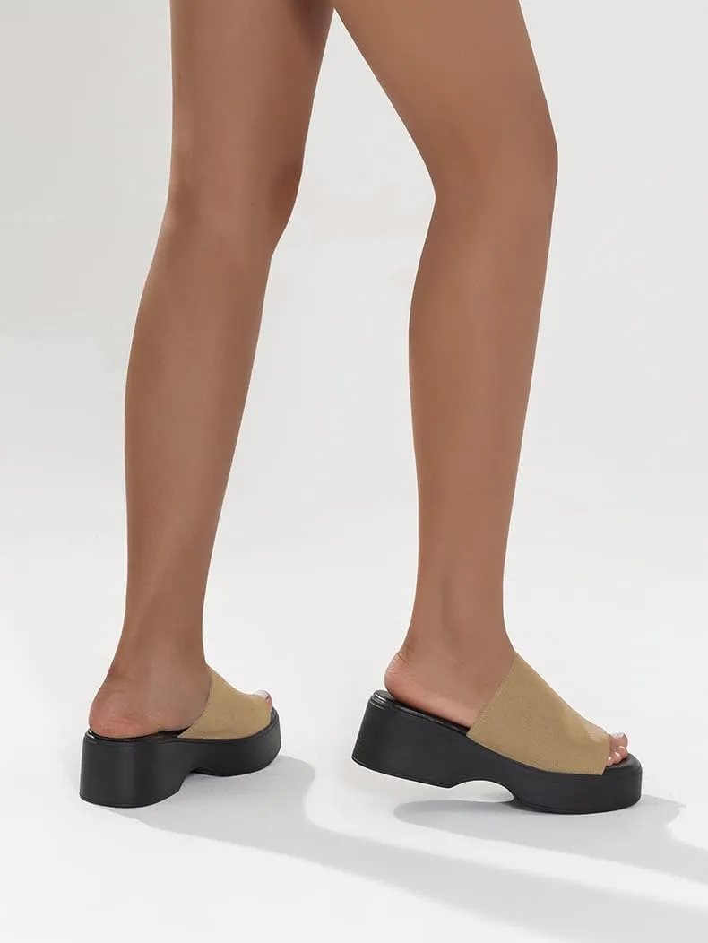 Women Stylish Platform Slide Sandals Comfort Open Toe Backless Slip-On Chunky Wedge Soft Memory Foam Padded Summer Casual Knit Mules Shoes
