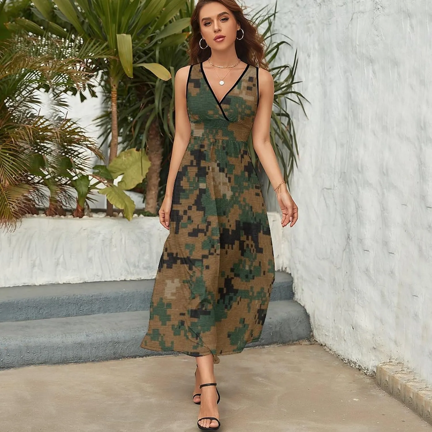 Women Summer Casual Sleeveless V Neck Cute Rubber Ducks Sundress Maxi Long Beach Dress