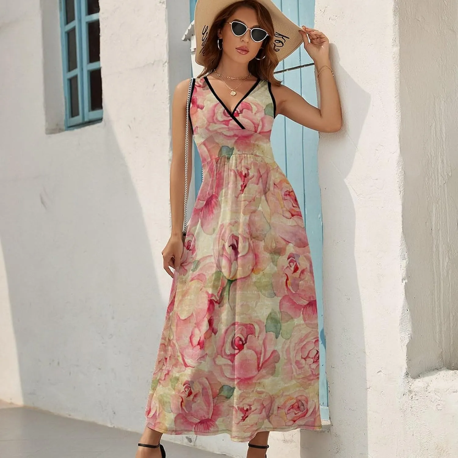 Women Summer Casual Sleeveless V Neck Cute Rubber Ducks Sundress Maxi Long Beach Dress