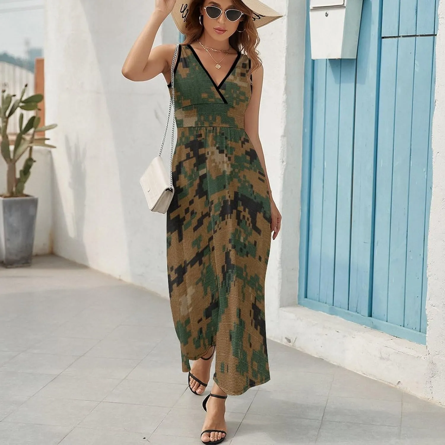 Women Summer Casual Sleeveless V Neck Cute Rubber Ducks Sundress Maxi Long Beach Dress