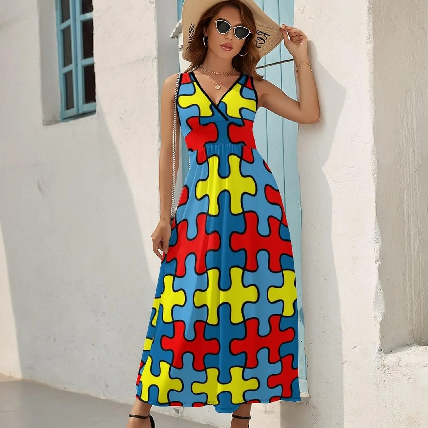 Women Summer Casual Sleeveless V Neck Cute Rubber Ducks Sundress Maxi Long Beach Dress