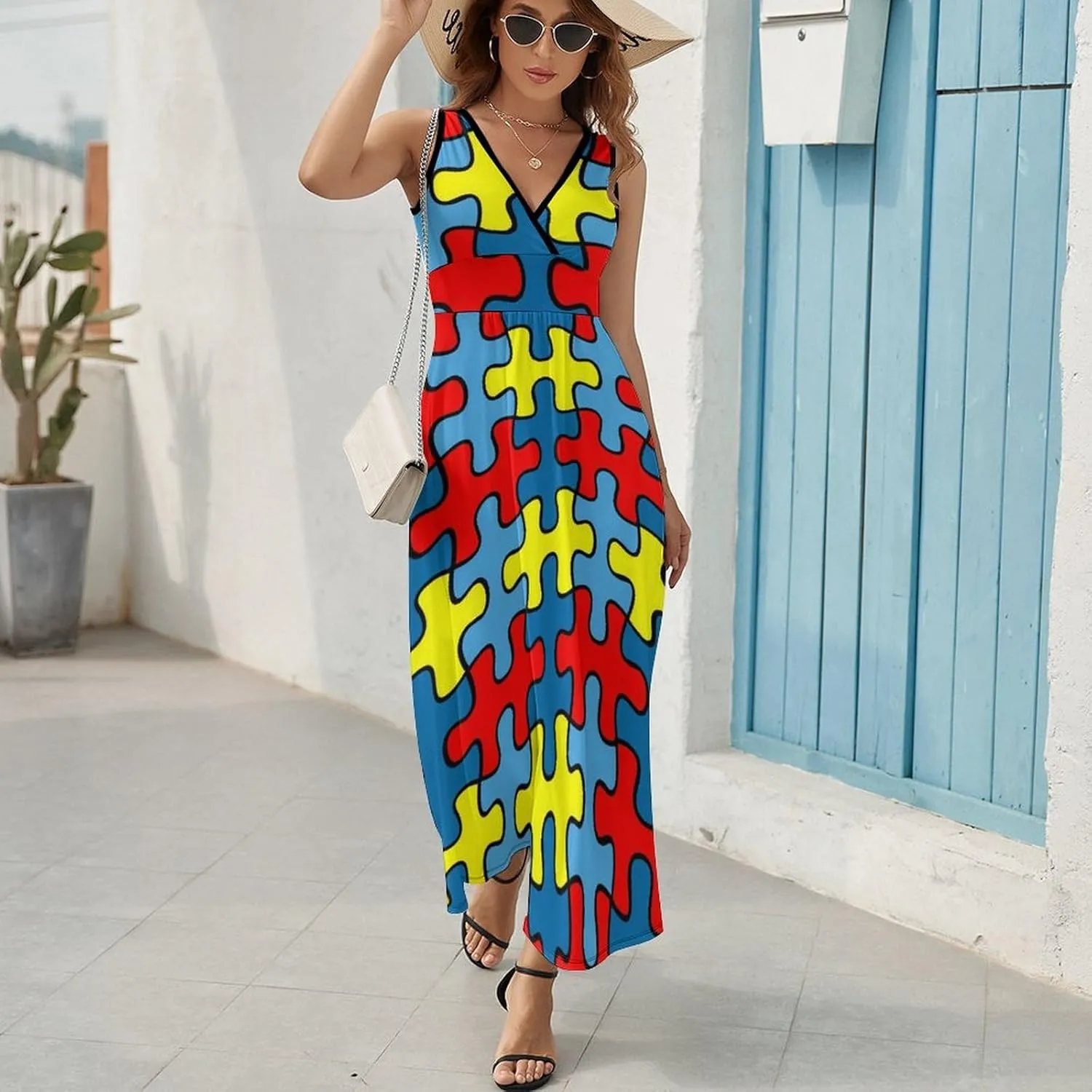 Women Summer Casual Sleeveless V Neck Cute Rubber Ducks Sundress Maxi Long Beach Dress