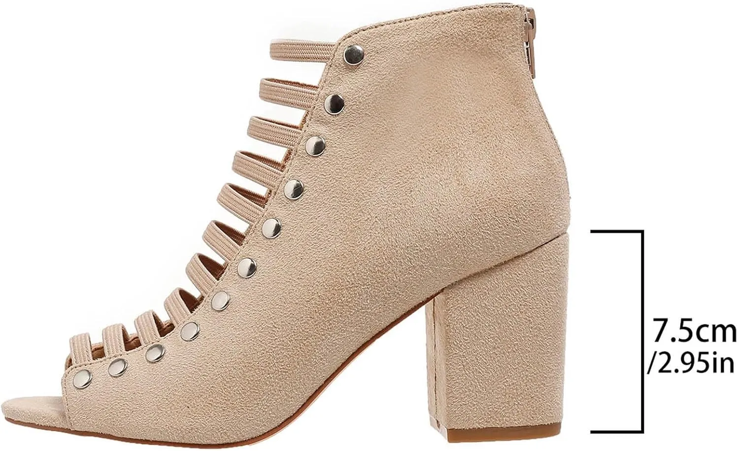 Women Toe Suede Sandals Back Zipper Cutout Sandals Chunky High Heel Ankle Strap Cork Heels for Women Wedge