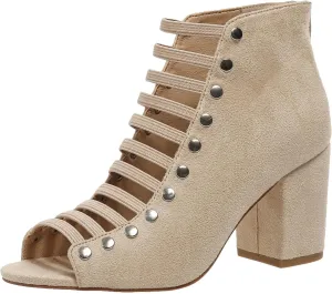 Women Toe Suede Sandals Back Zipper Cutout Sandals Chunky High Heel Ankle Strap Cork Heels for Women Wedge