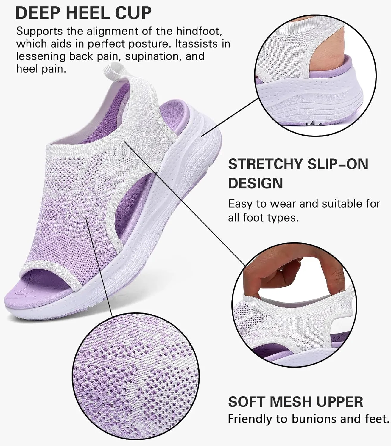 Women Walking Sandals Arch Support Orthotic Comfortable Plantar Fasciitis Non-slip Casual Open Toe Sport Sandals for Athletic Summer Beach