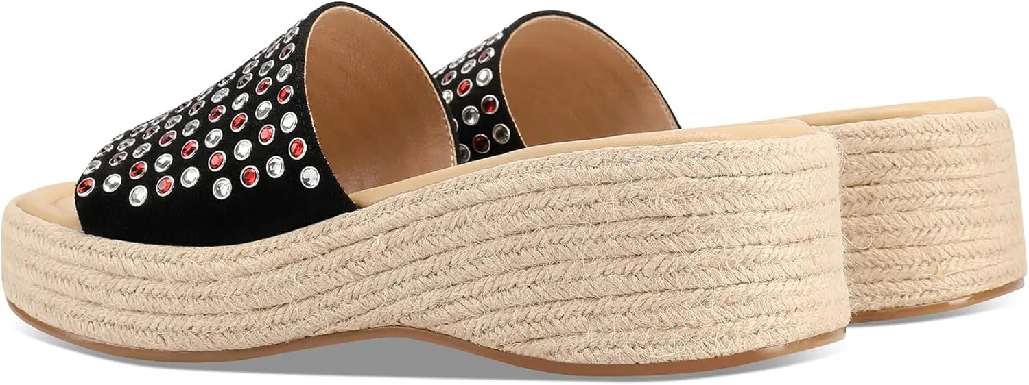 Women Woven Platform Wedge Sandals Slip on Espadrille Slides Bohemia Sandals Open Toe Beach Shoes