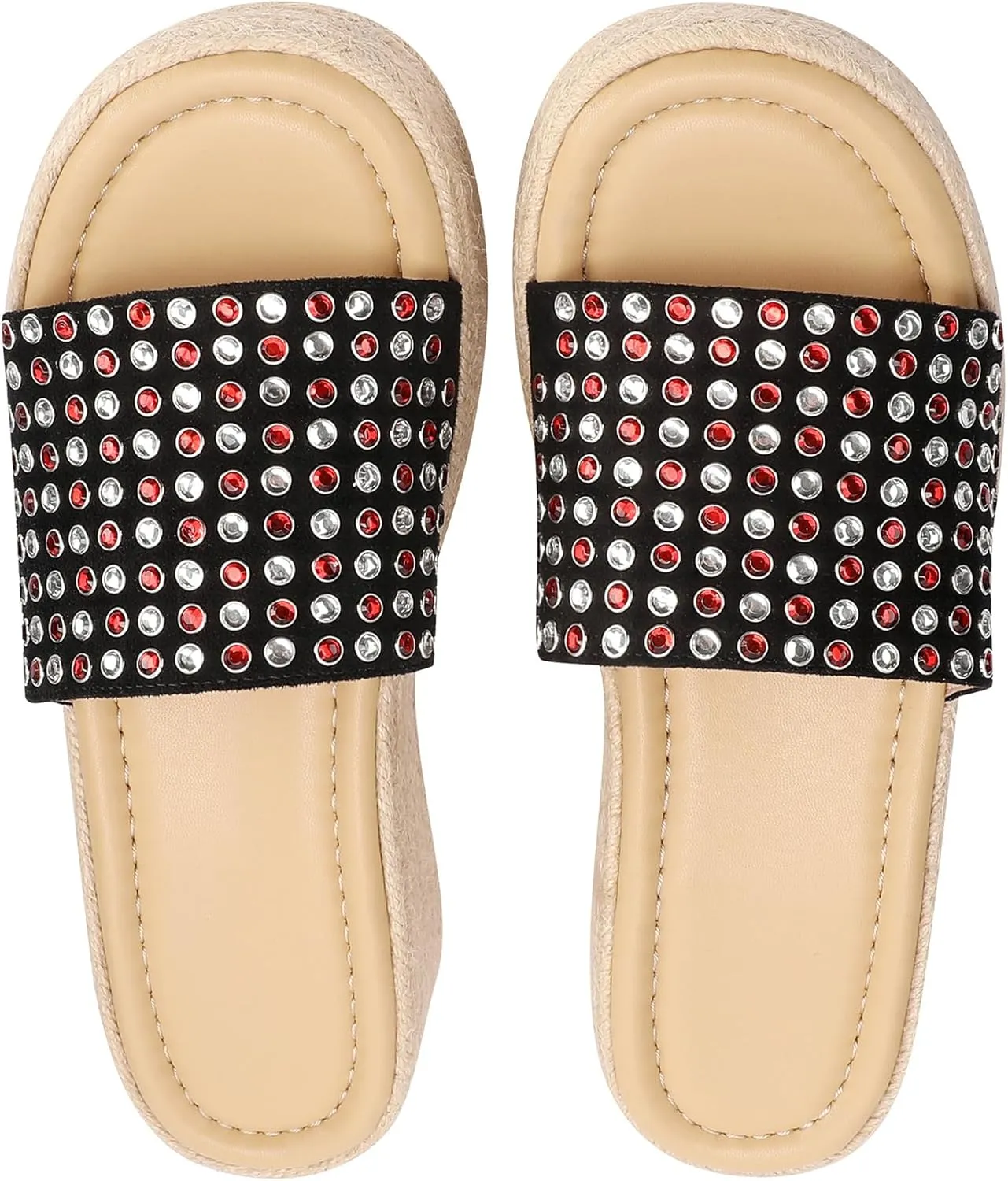 Women Woven Platform Wedge Sandals Slip on Espadrille Slides Bohemia Sandals Open Toe Beach Shoes