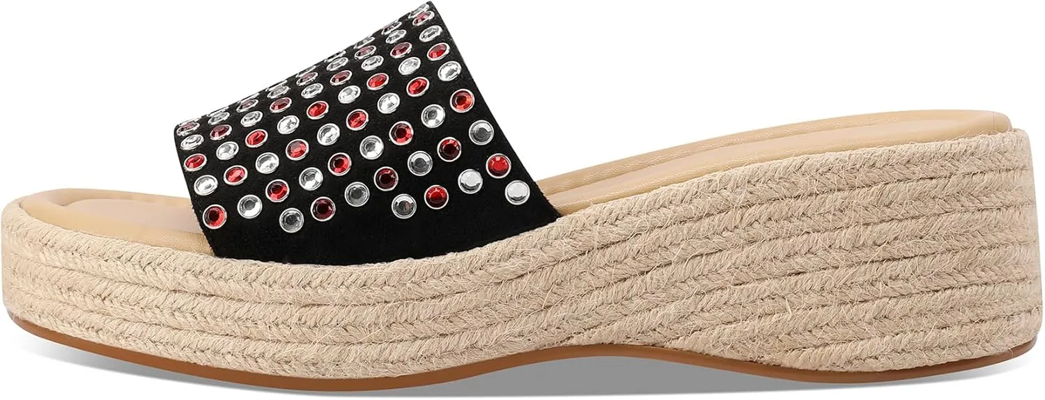 Women Woven Platform Wedge Sandals Slip on Espadrille Slides Bohemia Sandals Open Toe Beach Shoes