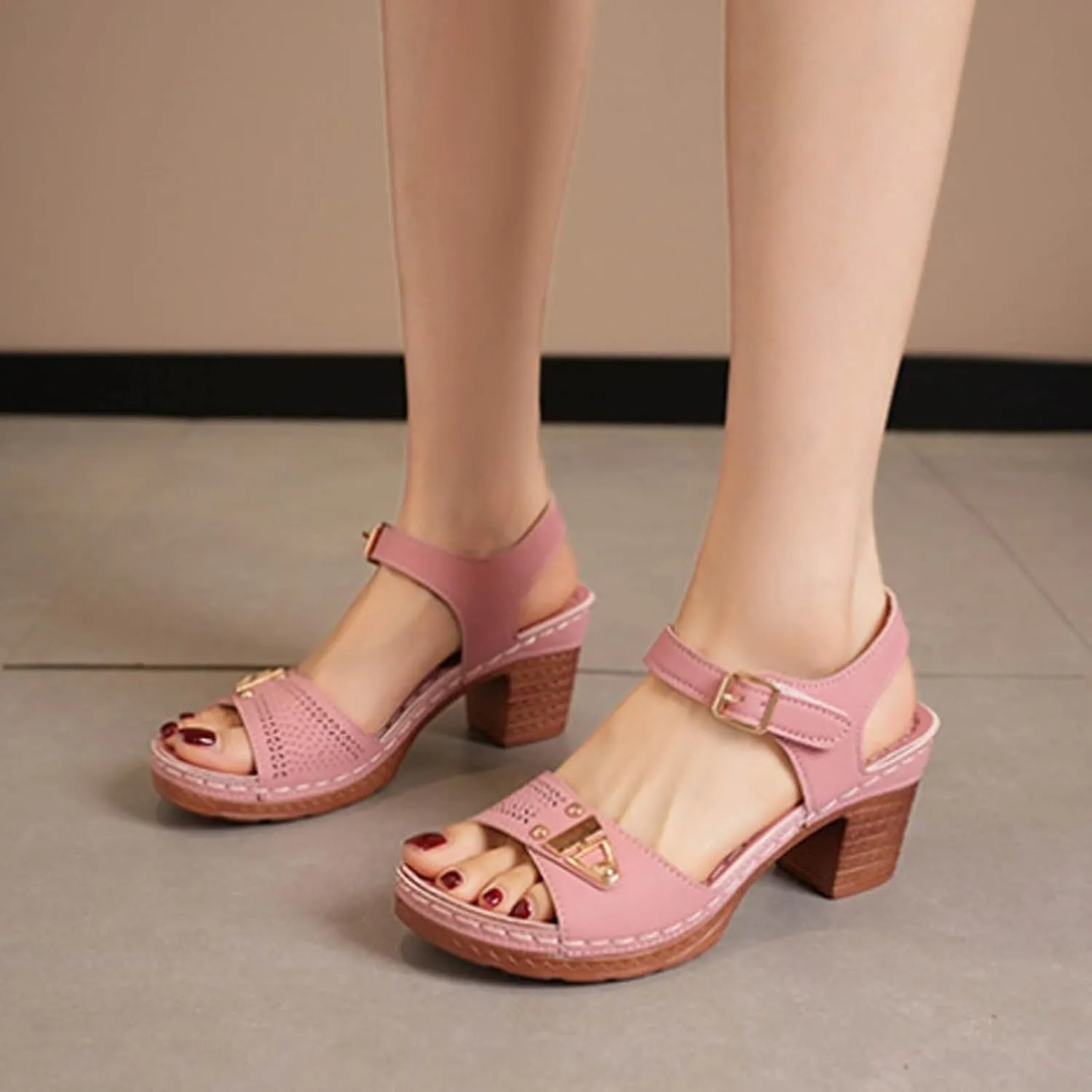 Womens Ankle-Strap Heeled Sandal Adjustable Straps Chic Chunky Mid Heel Walking Retro Platform Sandals Comfortable Open Toe Summer Casual Platform Wedding Dress Shoes