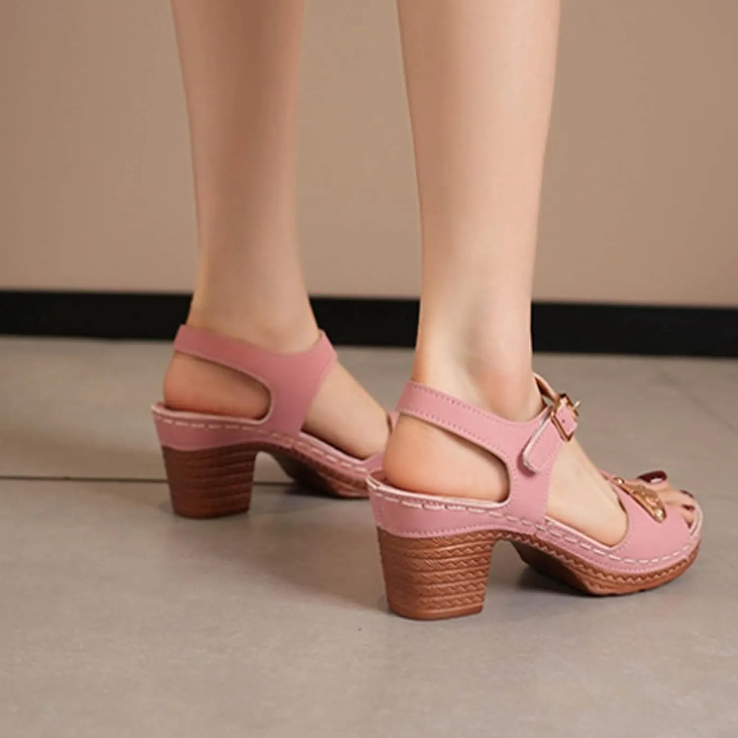 Womens Ankle-Strap Heeled Sandal Adjustable Straps Chic Chunky Mid Heel Walking Retro Platform Sandals Comfortable Open Toe Summer Casual Platform Wedding Dress Shoes