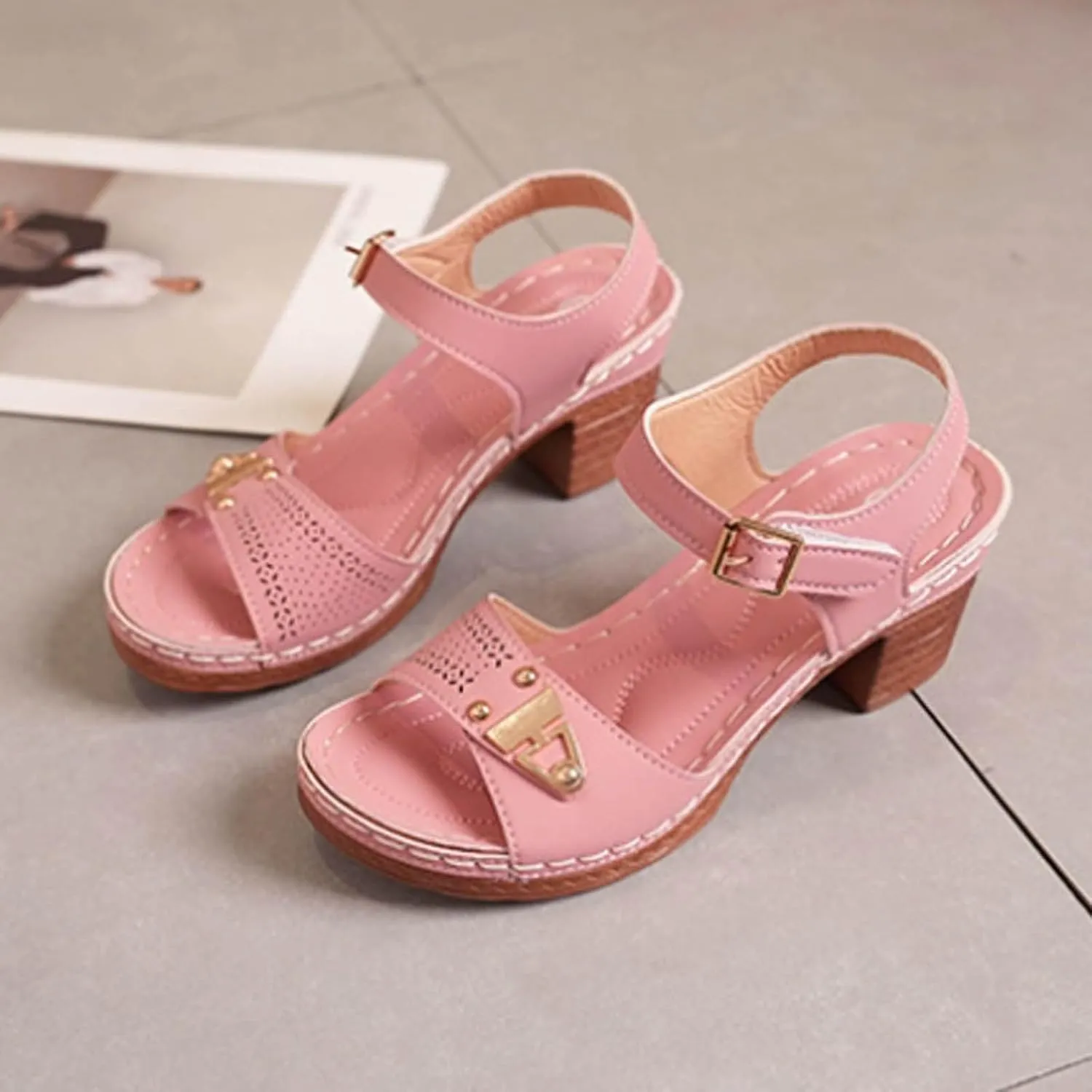 Womens Ankle-Strap Heeled Sandal Adjustable Straps Chic Chunky Mid Heel Walking Retro Platform Sandals Comfortable Open Toe Summer Casual Platform Wedding Dress Shoes