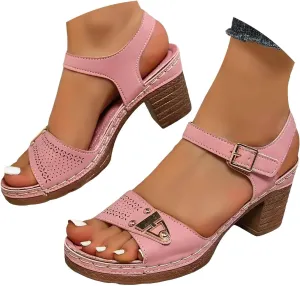 Womens Ankle-Strap Heeled Sandal Adjustable Straps Chic Chunky Mid Heel Walking Retro Platform Sandals Comfortable Open Toe Summer Casual Platform Wedding Dress Shoes