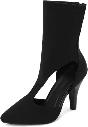Women's Back Zipper Kitten High Heel Pointed Toe Hollow Out Stretch Fabric Sexy Fashion Candy Color Ankle Pumps Party Sandals