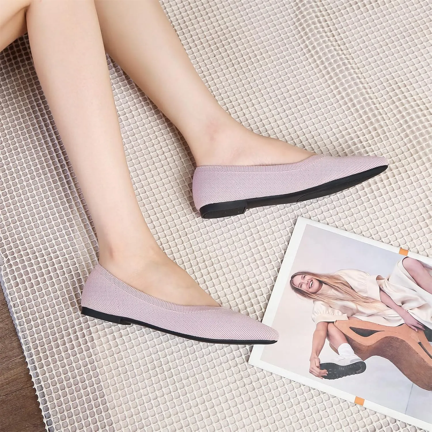 Women's Ballet Flats Comfort Breathable Mesh Knit Leopard Black Pointed Toe Slip On Shoes