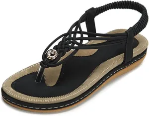 Women's Bohemian Flat Sandals Casual Summer Ladies Beach Party Ankle Elastic Strap Fashion Slippers Female Elegant Comfy Flip Flop