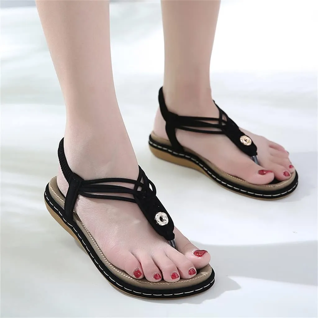 Women's Bohemian Flat Sandals Casual Summer Ladies Beach Party Ankle Elastic Strap Fashion Slippers Female Elegant Comfy Flip Flop