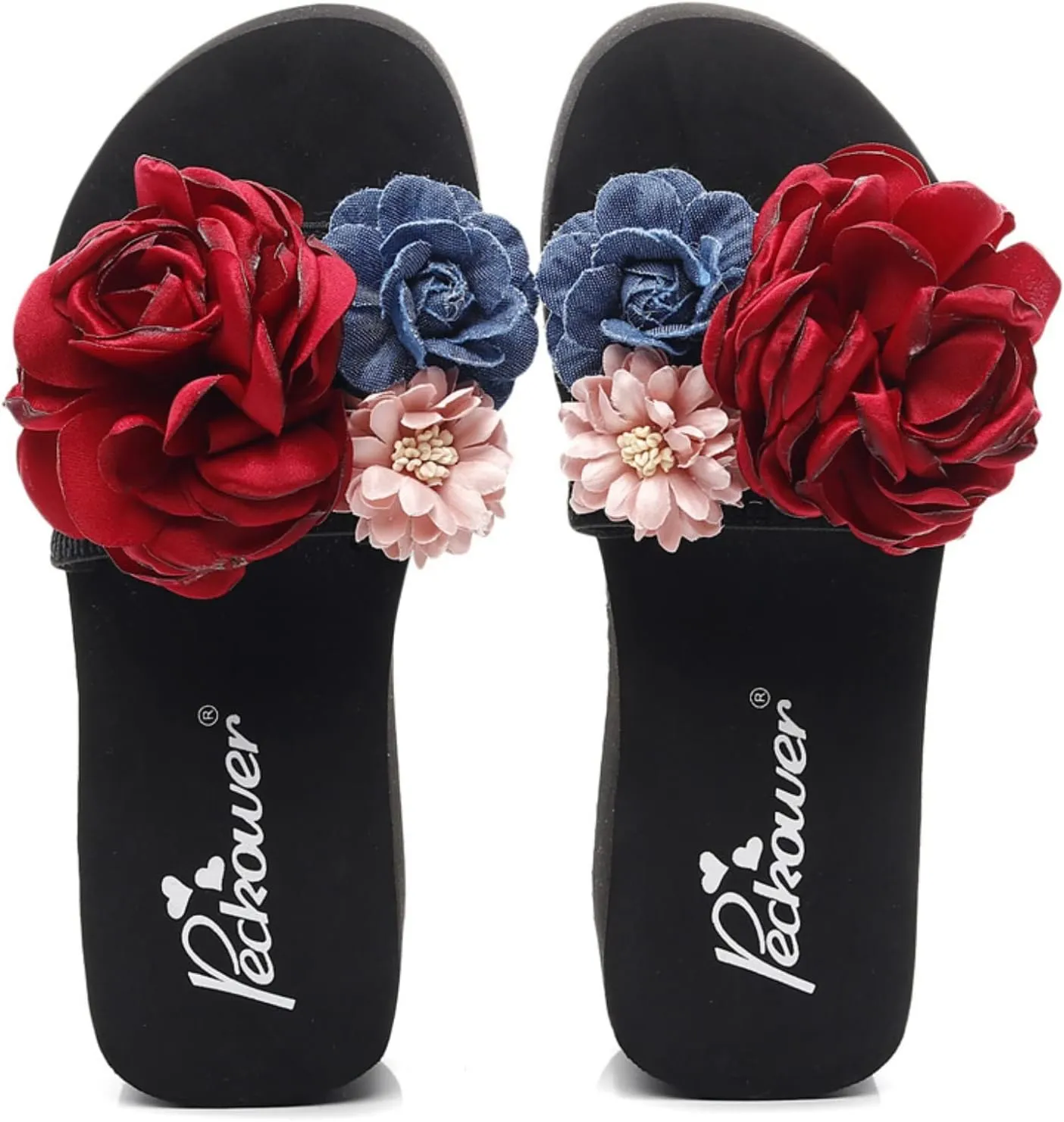 Women's Bohemian Flower Platform Wedge Sandals,Summer Comfortable Non-Slip Thick-Soled Beach Sandals,Trendy Flat Sandals With Flowers.