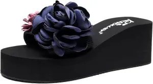 Women's Bohemian Flower Platform Wedge Sandals,Summer Comfortable Non-Slip Thick-Soled Beach Sandals,Trendy Flat Sandals With Flowers.