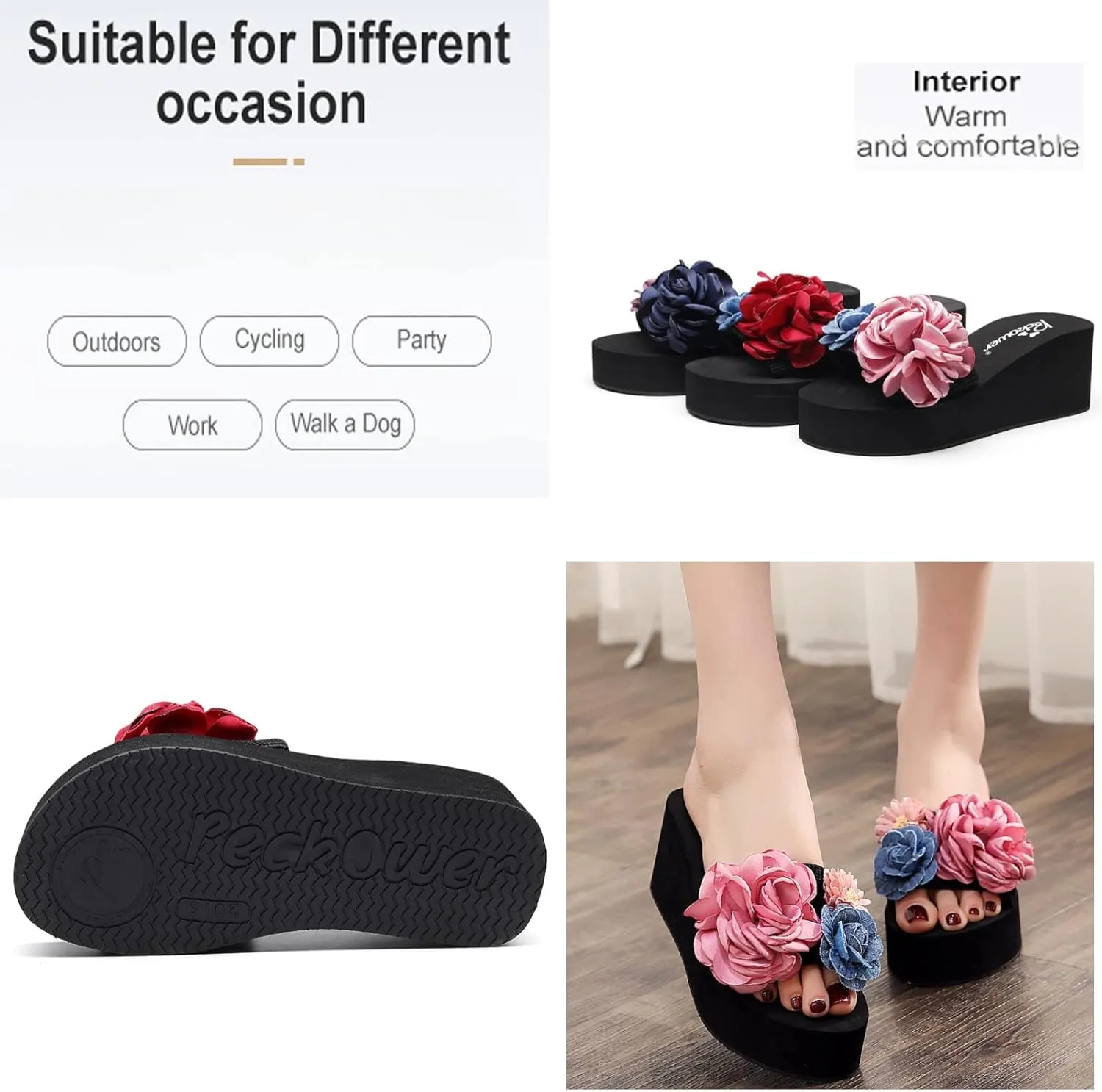Women's Bohemian Flower Platform Wedge Sandals,Summer Comfortable Non-Slip Thick-Soled Beach Sandals,Trendy Flat Sandals With Flowers.