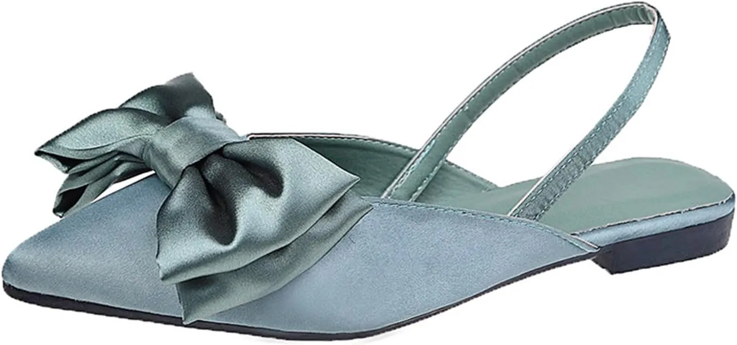 Women's Bow Satin Slingback Formal Flats Pointed Closed Toe Comfortable Slip-On Non-Slip Ballet Dress Shoes for Prom Evening Dating