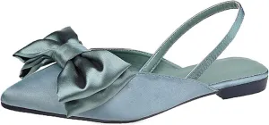 Women's Bow Satin Slingback Formal Flats Pointed Closed Toe Comfortable Slip-On Non-Slip Ballet Dress Shoes for Prom Evening Dating