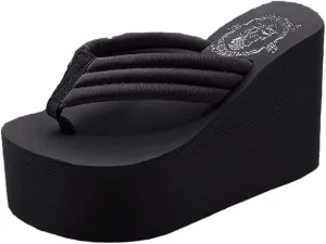 Women's Cheap Flip Flops Wedge Sandals Platform Thongs Black-11cm US 9