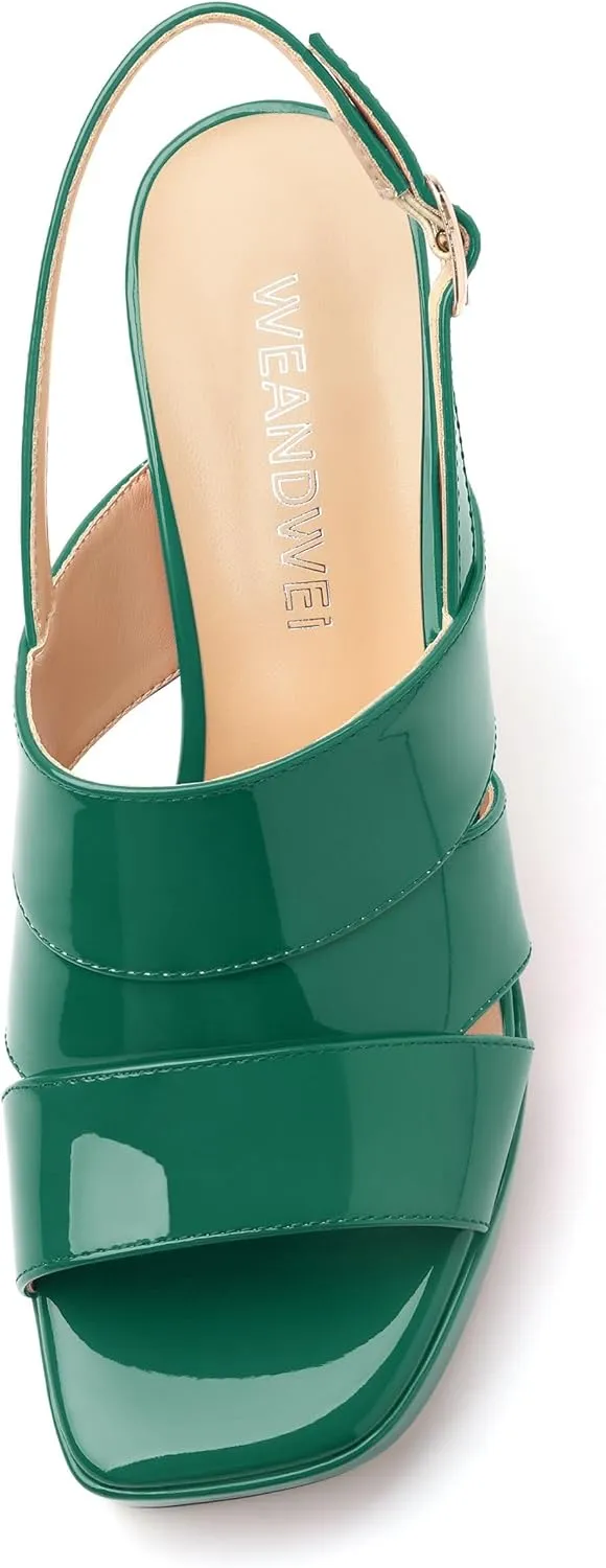 Womens Chunky Block Platform High Heels,Square Open Toe Strappy Heel Sandals for Women, Wedding Party Prom Fashion Slingback Dress Sandals
