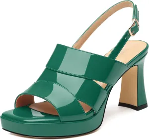 Womens Chunky Block Platform High Heels,Square Open Toe Strappy Heel Sandals for Women, Wedding Party Prom Fashion Slingback Dress Sandals