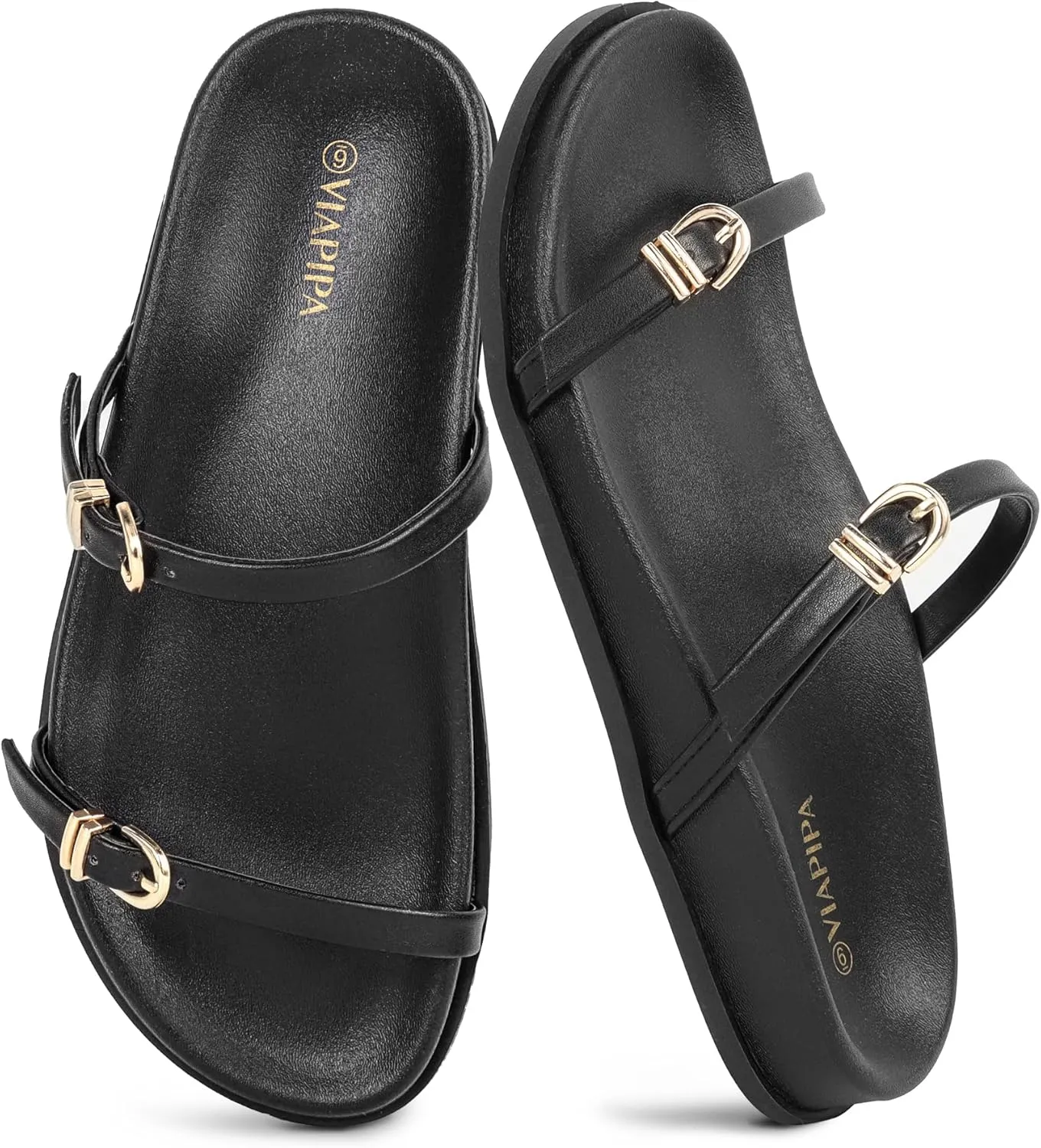 Women's Comfortable Casual Denim Fringe Slide Sandals with Soft Footbed and Stylish Double Metal Buckles