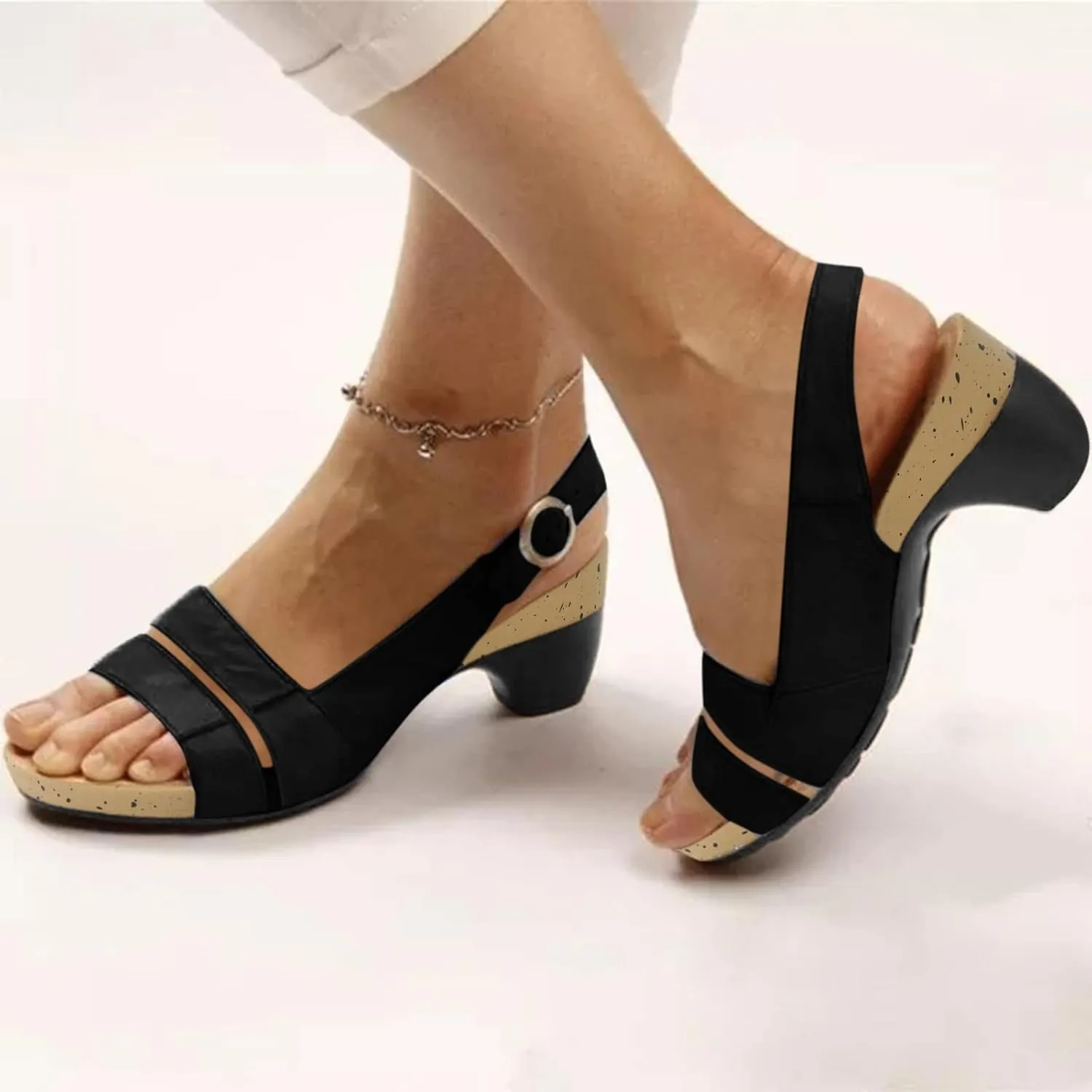Women's Comfy Orthotic Sandals,Women's Ultra-Comfy Dressy Summer Toe Ankle Strap Chunky Heeled Shoe